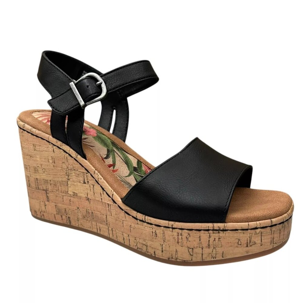 BOC Corrie Women's Platform Wedge Sandal Size 8 Black/Tan Faux Leather‎ Upper